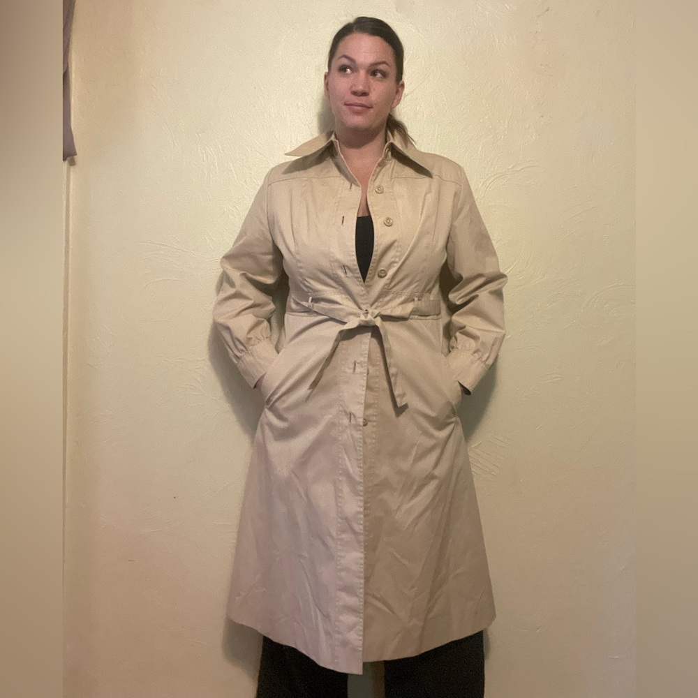 Vintage 70s 80s Dawn International Classic Full Length Belted Trench Coat Tan